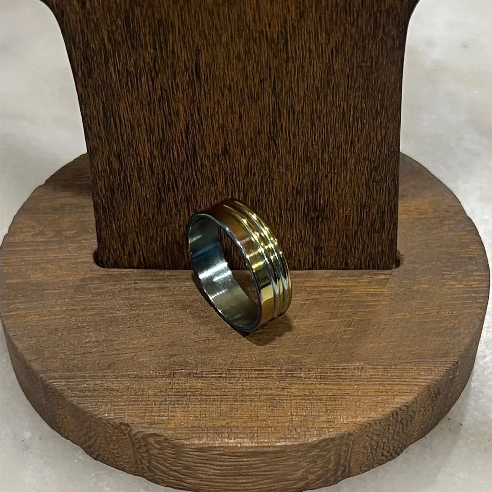 Multicolor Band Ring 6mm Laser Cut Stainless Steel Size 11